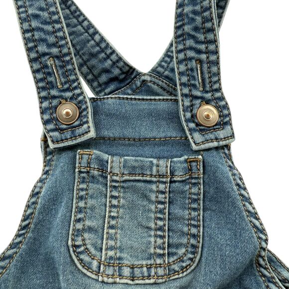 Wonder Nation Baby Girl 12M Cotton Bib Shortalls Blue Denim Overall Romper EUC - Picture 4 of 10